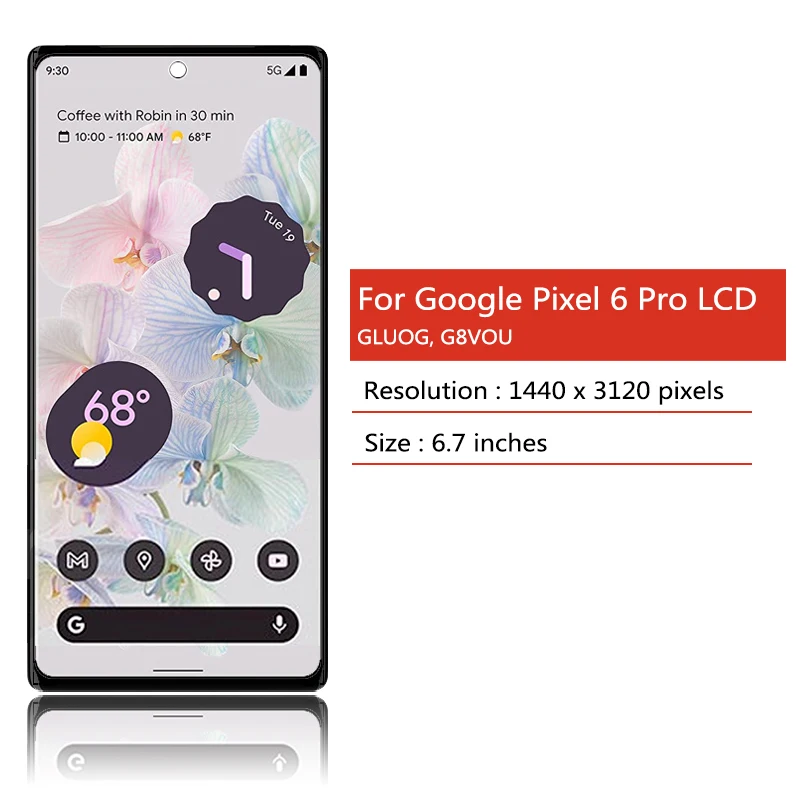 Super AMOLED untuk Google Pixel 6 Pro 6Pro GLUOG, tampilan LCD G8VOU Digitizer sentuh untuk Google Pixel6 Pro suku cadang reparasi tampilan