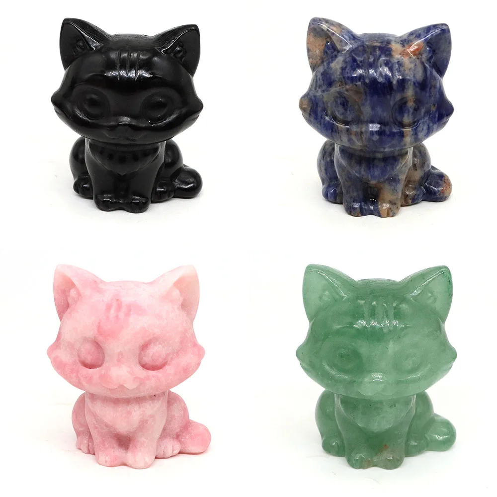 

55mm Cat Healing Crystals Figurine Sitting Cat Hand Carved Cute Statue Polished Stone Sculpture Reiki Room Home Decoration Gifts
