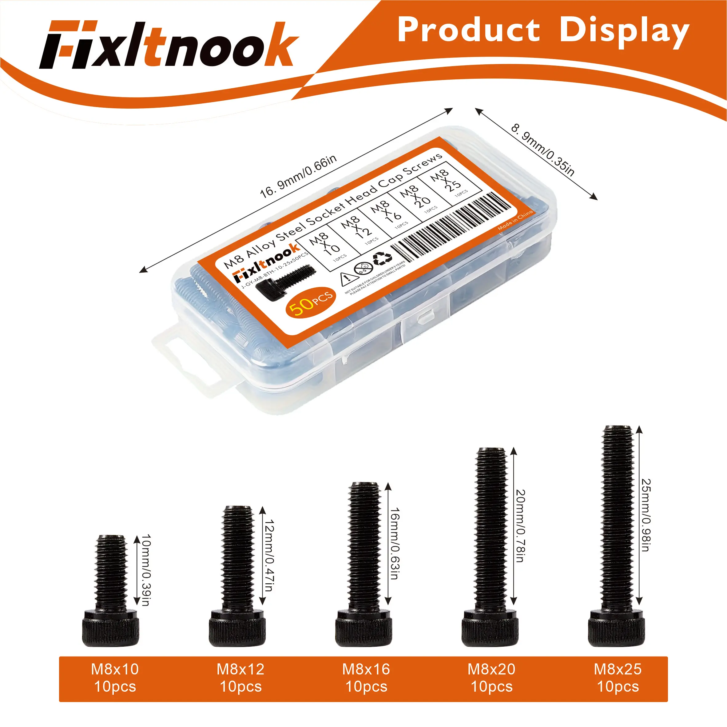 50PCS, M8 x10mm-25mm 육각 머리 나사 및 볼트, 12.9 등급 합금강 미터법 기계 육각 머리 나사, 검정색 산화 처리