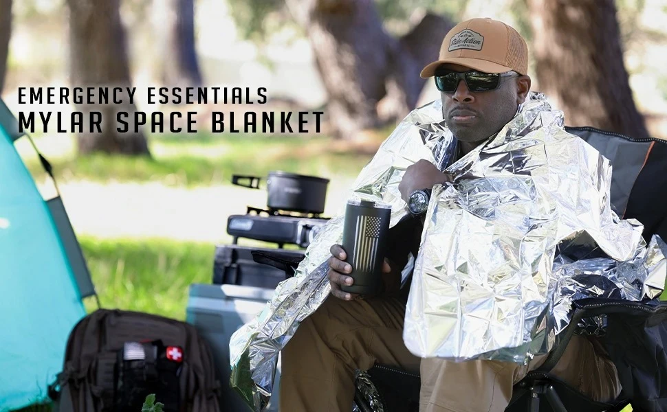 Cobertor térmico mylar de emergência, 4 unidades, cobertor espacial projetado para aquecedor corporal da NASA, primeiros socorros ao ar livre, acampamento, caminhadas, viagens