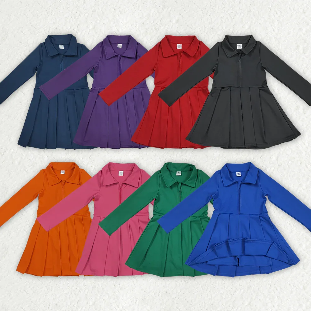 

GLD1150 girl dresses baby girl clothes Solid black zipper long sleeve yoga dress Wholesale Summer Boutique kids clothes girl