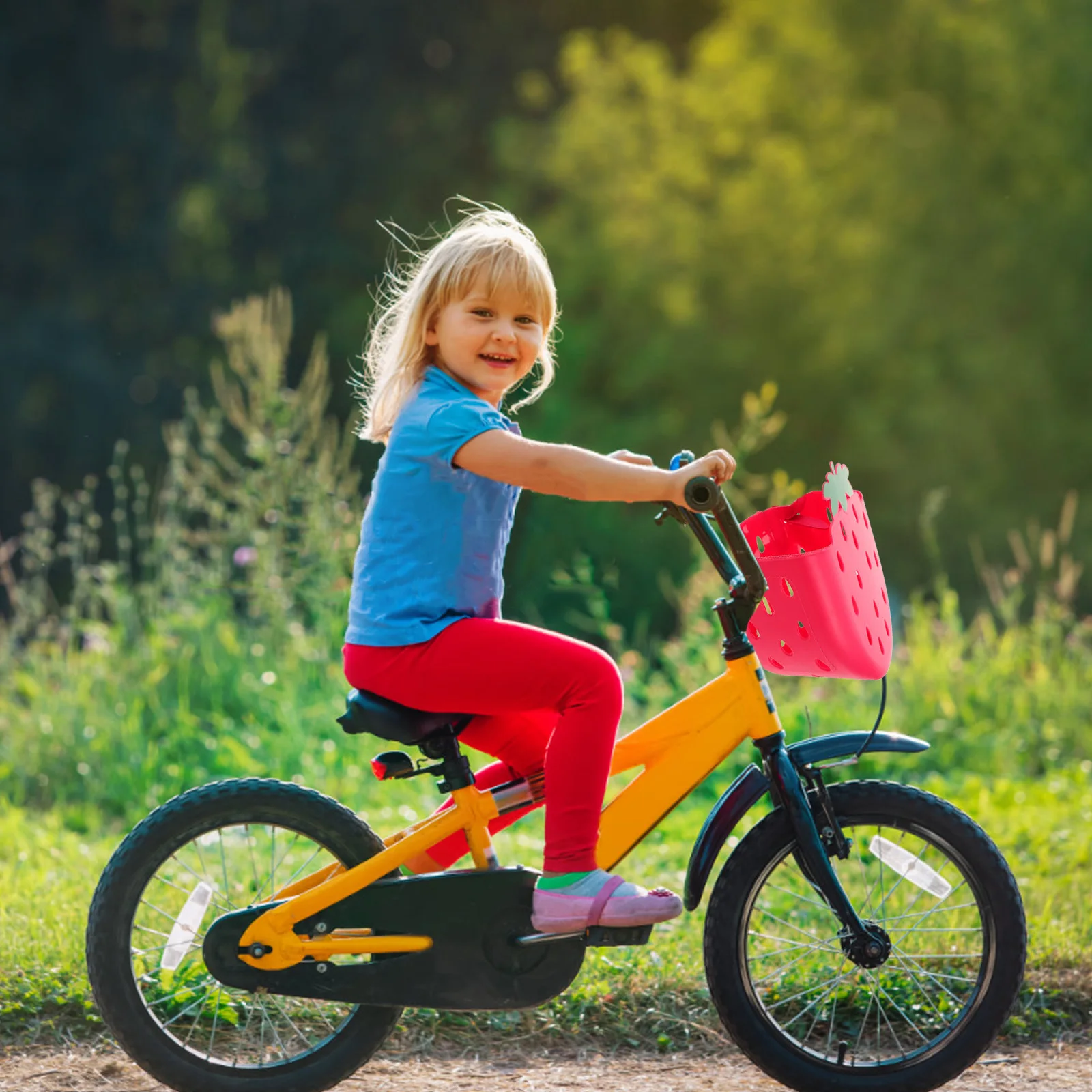 

2Pcs Children Bike Basket Plastic Front Handlebar Storage Cute Strawberry Fruit Design for Bicycle Scooter Tricycle Birthday