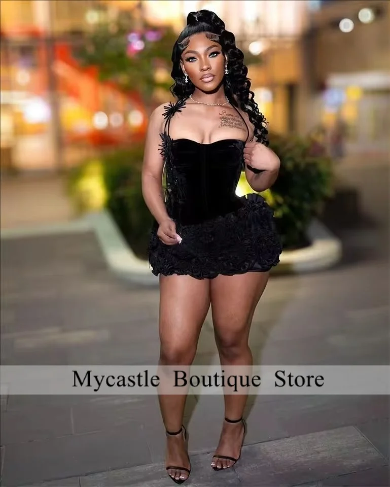 

New Black Girl Prom Dresses 2025 Luxury Velvet Mini Birthday Dress Women Ruffles Tiered Vestidos Para Mujer De Noche Customized