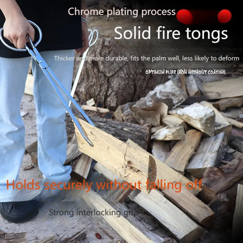 Forged Stainless Iron Multi-Purpose Tongs - Heavy-Duty Fireplace Tongs, BBQ Grill Clamp&Household Garbage Picker with Flat Head