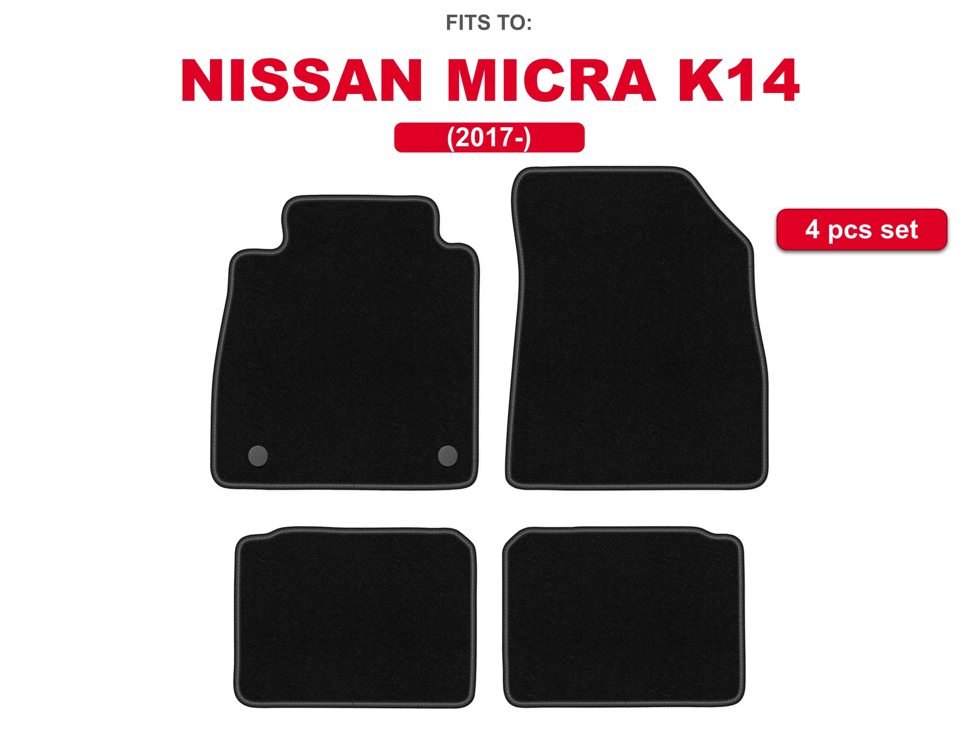 Auto-velourmatten voor: Nissan Micra K14 2017-zwarte hatchback auto bijpassende automattenset