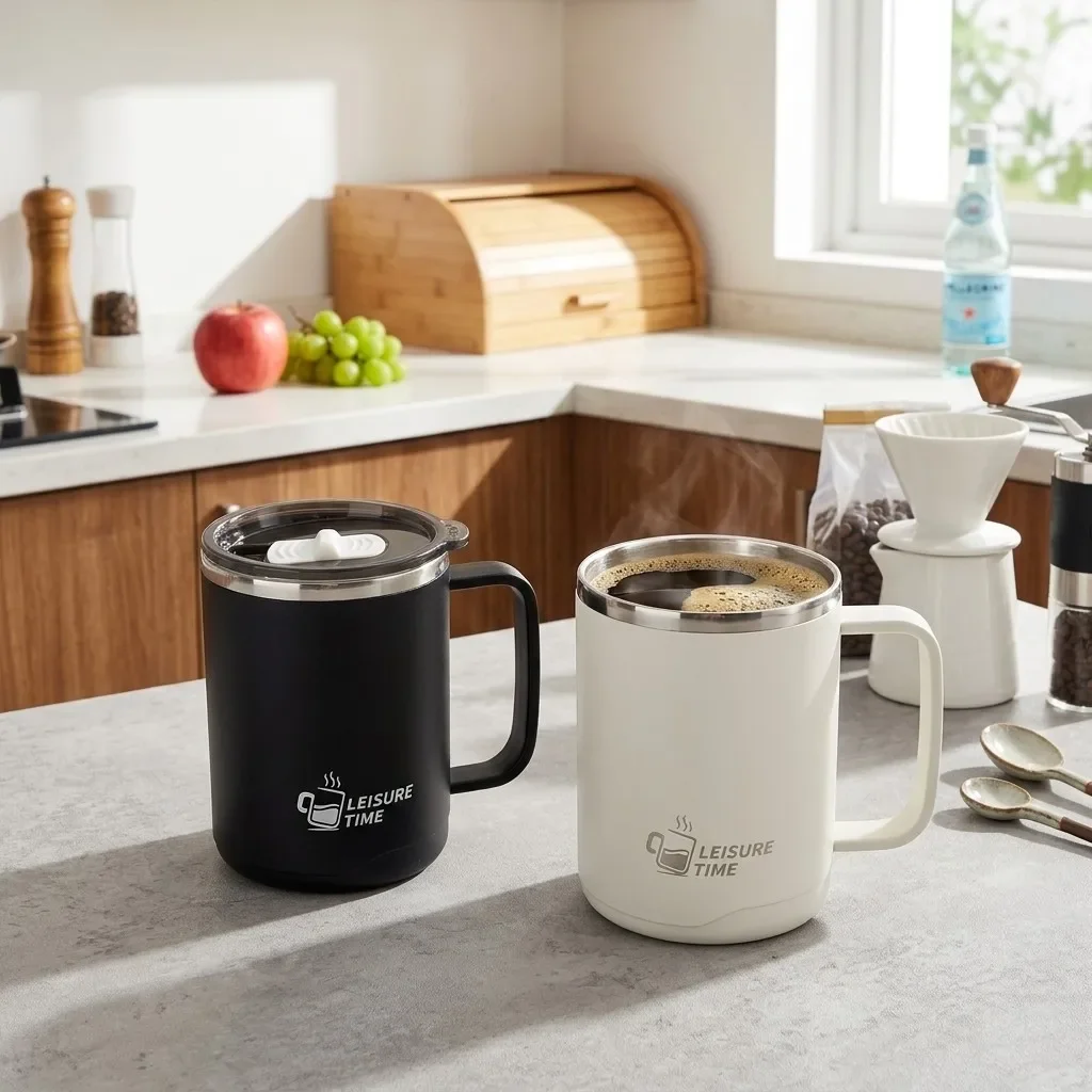 304 Stainless Steel Coffee Tumbler Thermal Travel Mug with Handle Lid Insulated Cup for Water Milk Tea Office Camping Drinkware