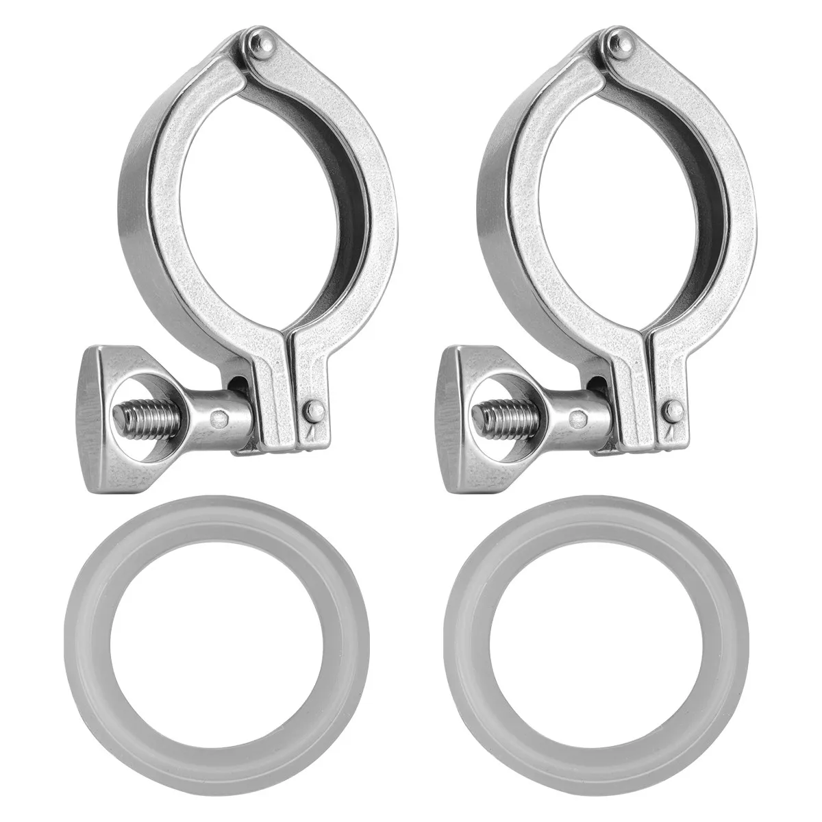 

2 комплекта санитарных зажимов Tri-Clamp из нержавеющей стали 304 с одним штифтом, сверхпрочные, с санитарной прокладкой, пищевые, термостойкие