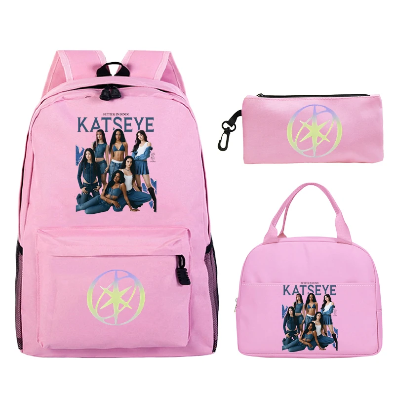 3Pcs Sets Katseye Print Backpack Lighiweight Schoolbag Larg Capacity Women Outdoor Travel Mochila Teenager Laptop Rucksack Gift