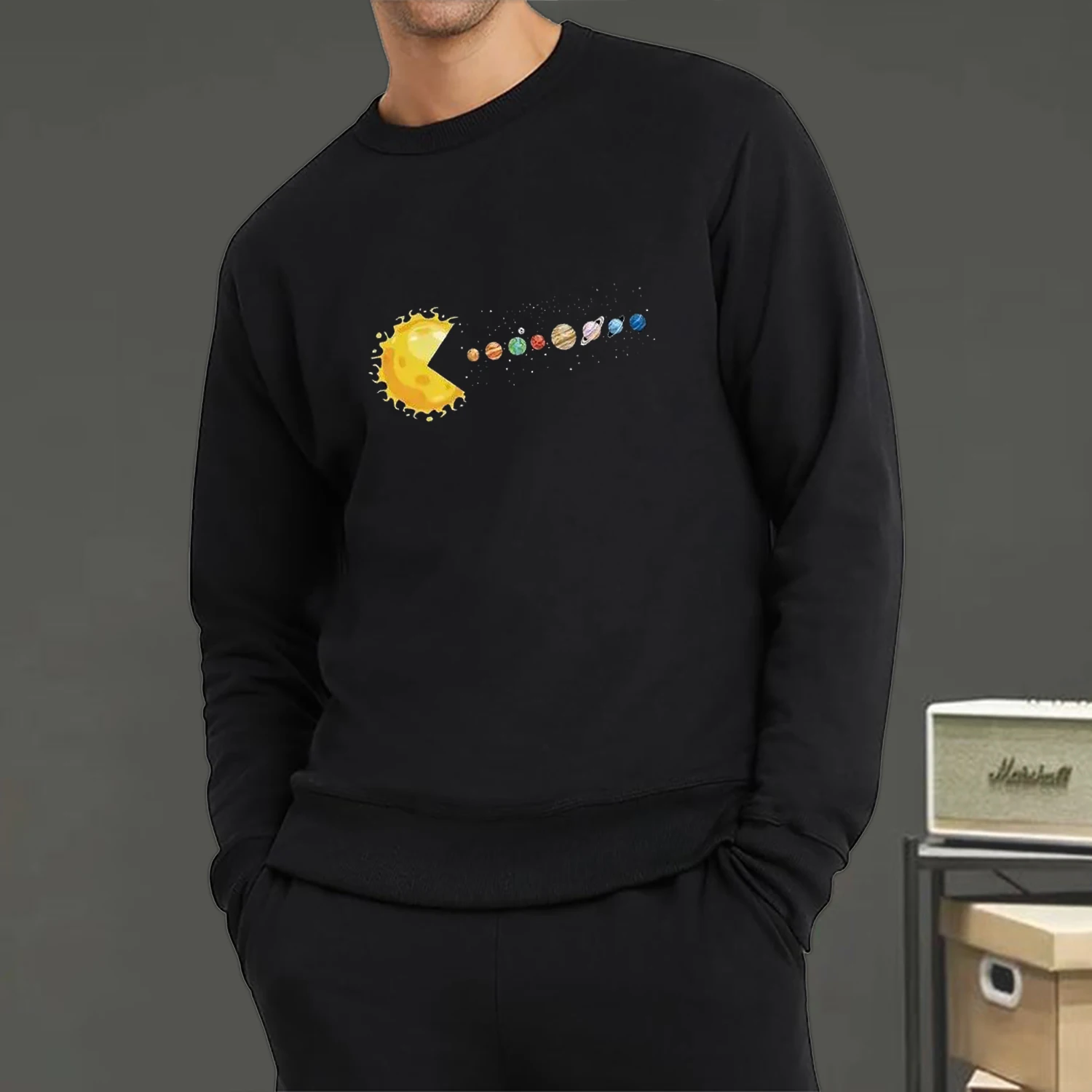 Fashion Womens Mens Sweatshirt Solar System Planets Print Pullover Crewneck Soft Breathable Hoodie Autumn Unisex Streetwear