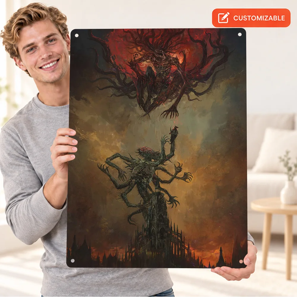 Ascent Printed Poster Customized Aluminum Metal Sign Dark Fantasy Illustration Wall Art For Reading Corner Mythology Fan Gift