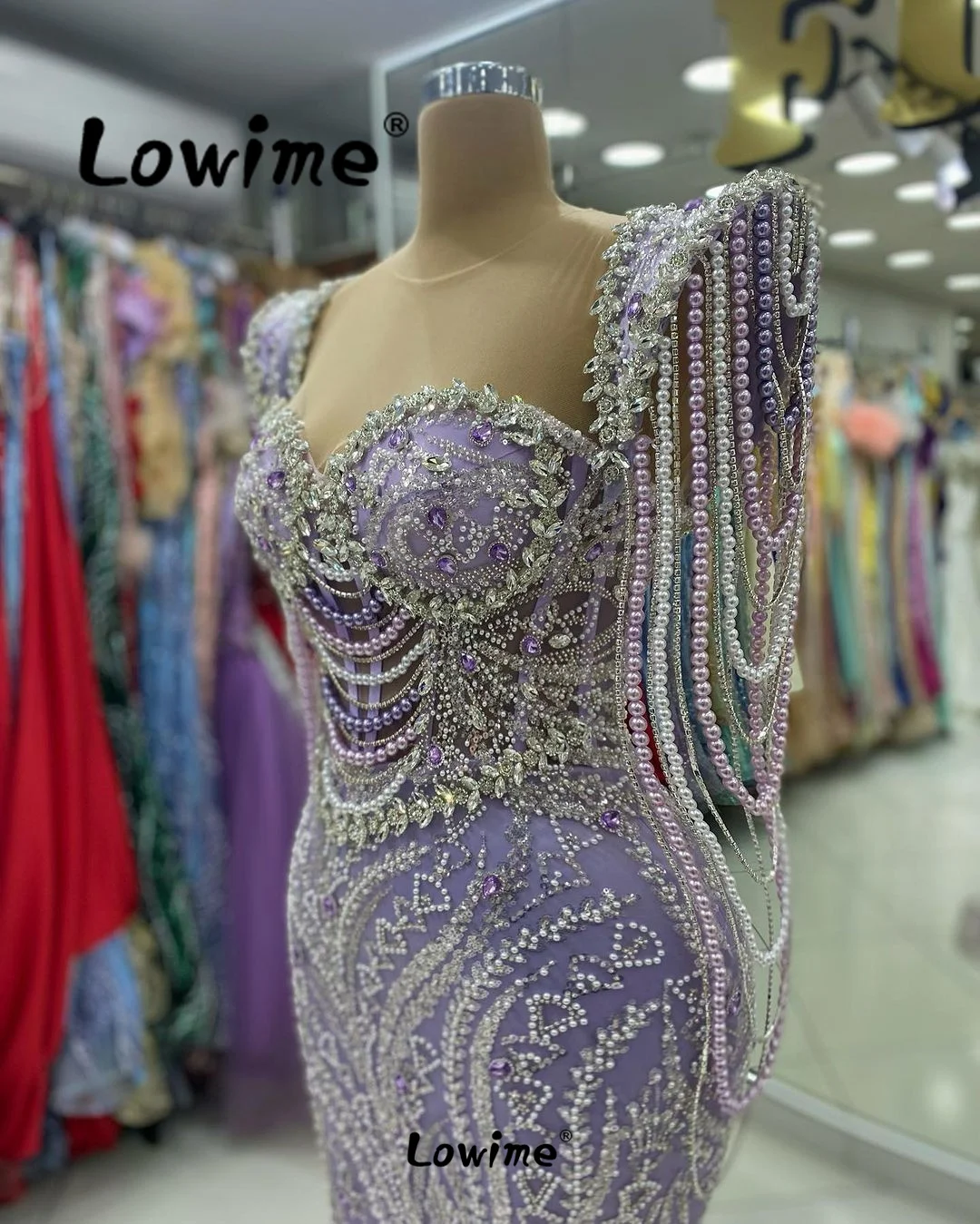 ﻿ Luxury Purple Evening Dress Abendkleider 2024 Couture Beading Tassels Mermaid Wedding Party Dress Aso Ebi Crystals Prom Gowns