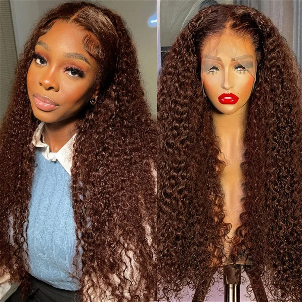 

Шоколадно-коричневый парик из натуральных волос, 180% плотность, HD, глубокая волна, с кружевной передней частью, цвет 4 # Парик с глубокими кудрями и кружевной передней частью