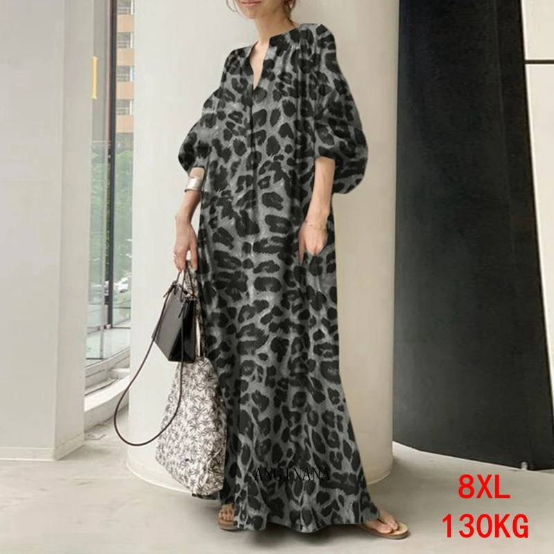 large size 8xl 130kg women's dress5XL 6xl 7XL summer stand up collar short sleeve loose Bohemian oversized long skirt black grey