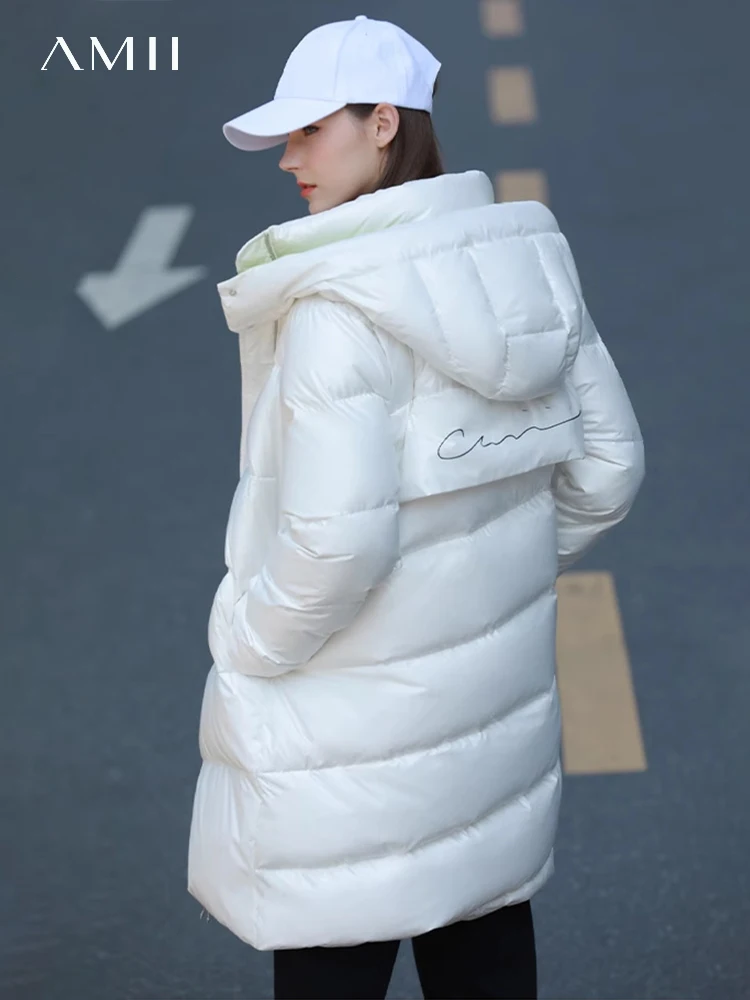 Amii – veste minimaliste en duvet de canard blanc pour femme, manteau à capuche, épais, à la mode, 90%, 12141094