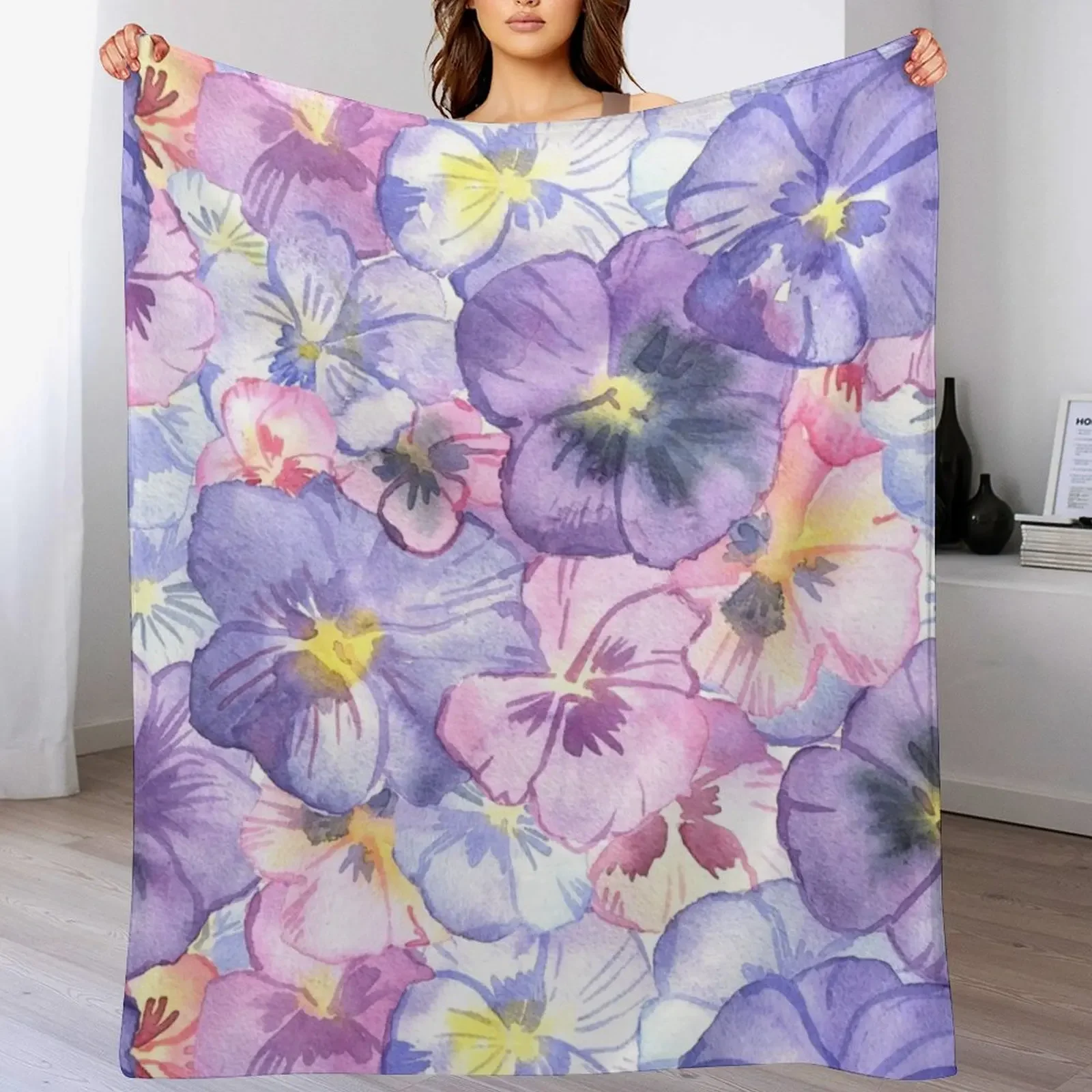 Watercolor Pansy Flowers Throw Blanket Luxury Throw halloween Soft Plaid Blankets