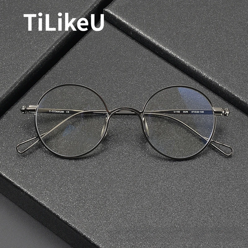 Japanese Niche Pure Titanium Glasses Frame Classic Designer New Men Women Retro Round Eyeglasses Myopia Blue Light Glasses Frame