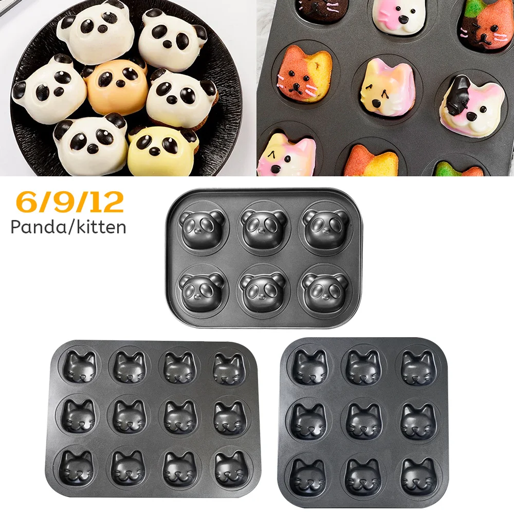 6/9/12Cavity Madeleine panda cat Bakeware Madeleine Baking Pan Cartoon Animal Shape Muffin Cakes Home DIY Baking Mold Tool