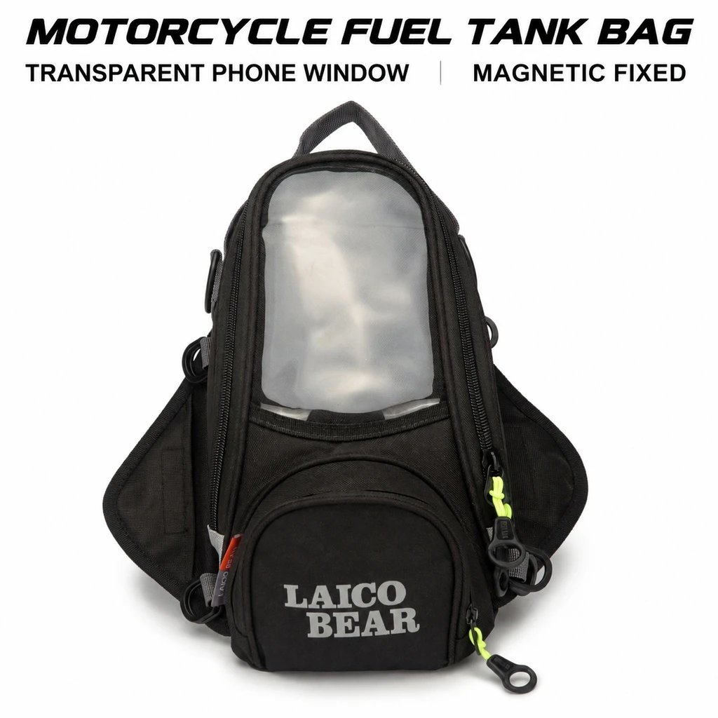 Multifunctional Motorcycle Tank Bag, Transparent PVC Phone Window Large Storage Sling Shoulder Bag for Motorbike Riding Tour