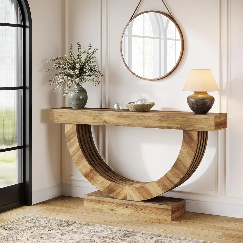 

Console Table, Farmhouse Entryway Table with Half-Circle Base, Narrow Wooden Entryway Furniture for Living Room