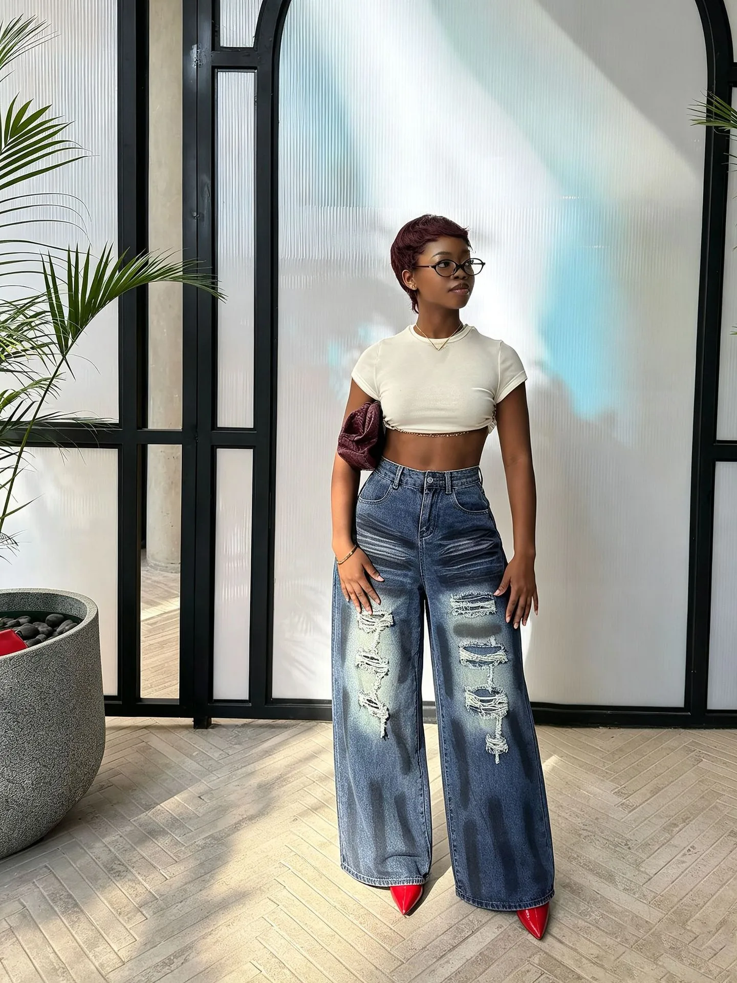 High Waist Wide Leg Jeans Women's Loose Fit Ripped Denim Pants Straight Leg Long Trousers Cross-Border Vintage Washed Jeans