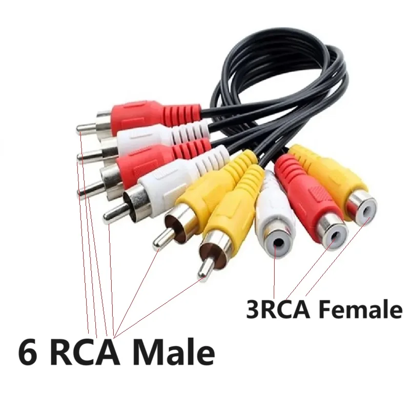 3 RCA Male To 6 RCA Female Plug 3 RCA Female To 6 RCA Male Splitter Audio Video AV Adapter Cable for TV DVD HD-TV RCA Cable