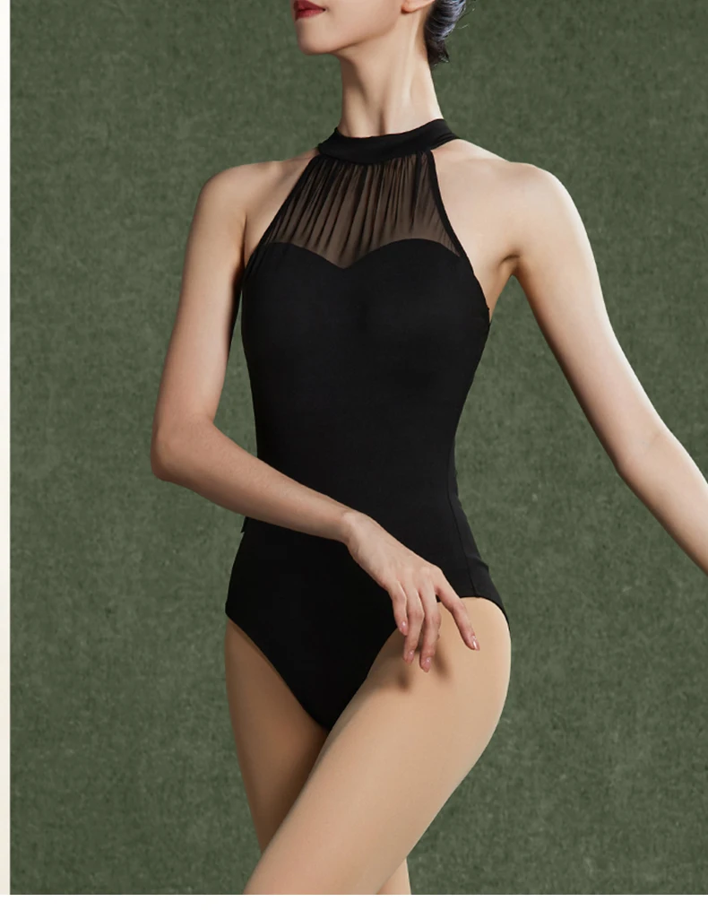 Sexy Weiß Ballett Trikot Für Frauen Erwachsene Elegante Neckholder Mesh Nähte Gymnastik Trikot Ballerina Tanz Kostüm – Detail 11