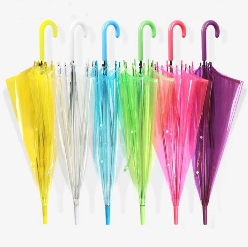 50PCS Wholesale Sunny Rainny Transparent Multicolor Umbrellas Clear PVC Umbrellas Long Handle Rainproof Umbrellas ni104