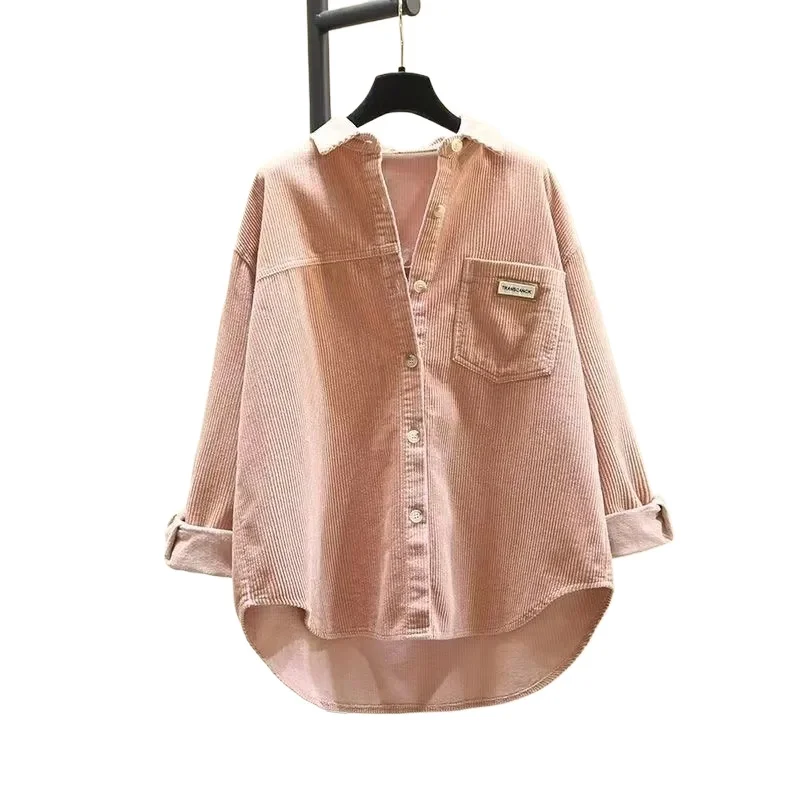 Corduroy Shirt Women Fleece Long Sleeve Blouse Autumn Winter Women\'s Clothing Korean Fashion Single-breasted Pocket Tops New