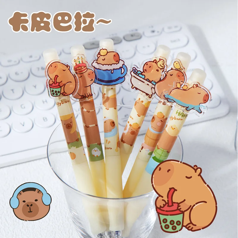 36pcs/lot Kawaii Capybara Erasable Gel Pen Cute 0.5mm Blue Ink Signature Pens Stationery Gift School Writing Supplies