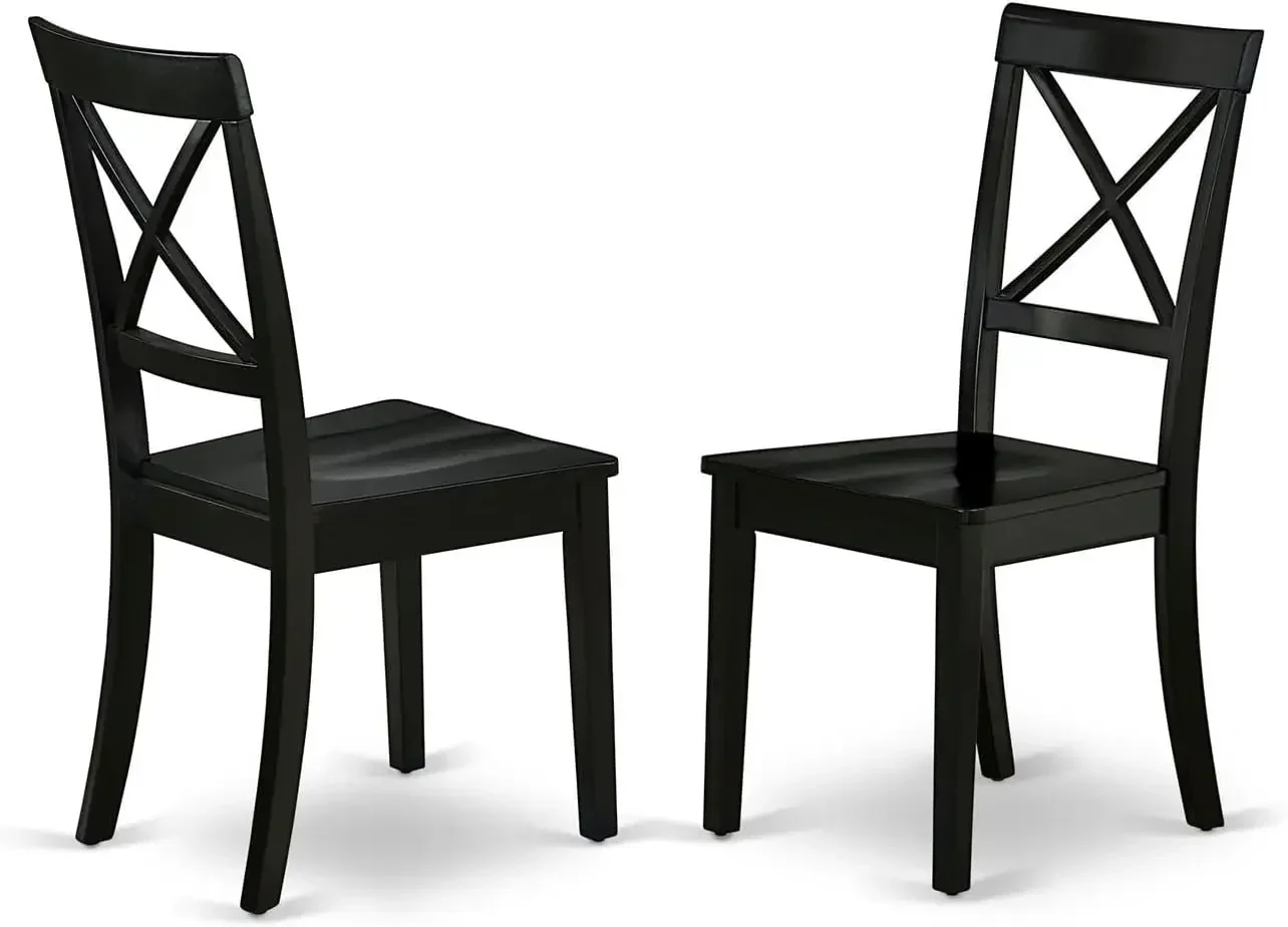 Boston Dining Room Cross Back Solid Wood Seat Chairs, Set of 2, Black