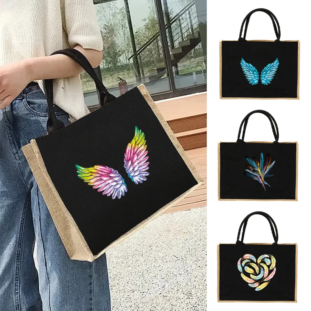 

Neutral Jute Handbag Feather Series With Black Accent Front And Natural Matte Finish For Multi Occasion Use And Travel