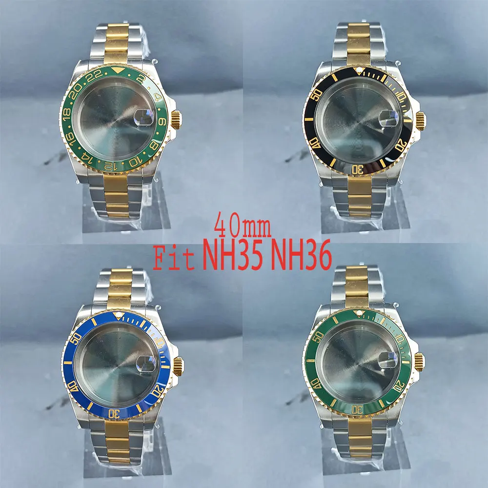 40mm NH series 34 35 36 Silver Gold watch case 316L Stainless steel sapphire Glass 10bar waterproof 120 Click bezel Oyster strap