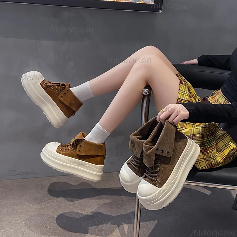 

Womens Platform Shoes Retro Suede Casual Shoes Classic Breathable Canvas Boots for Women Ankle Boots Lace Up Vulcanized Footwear