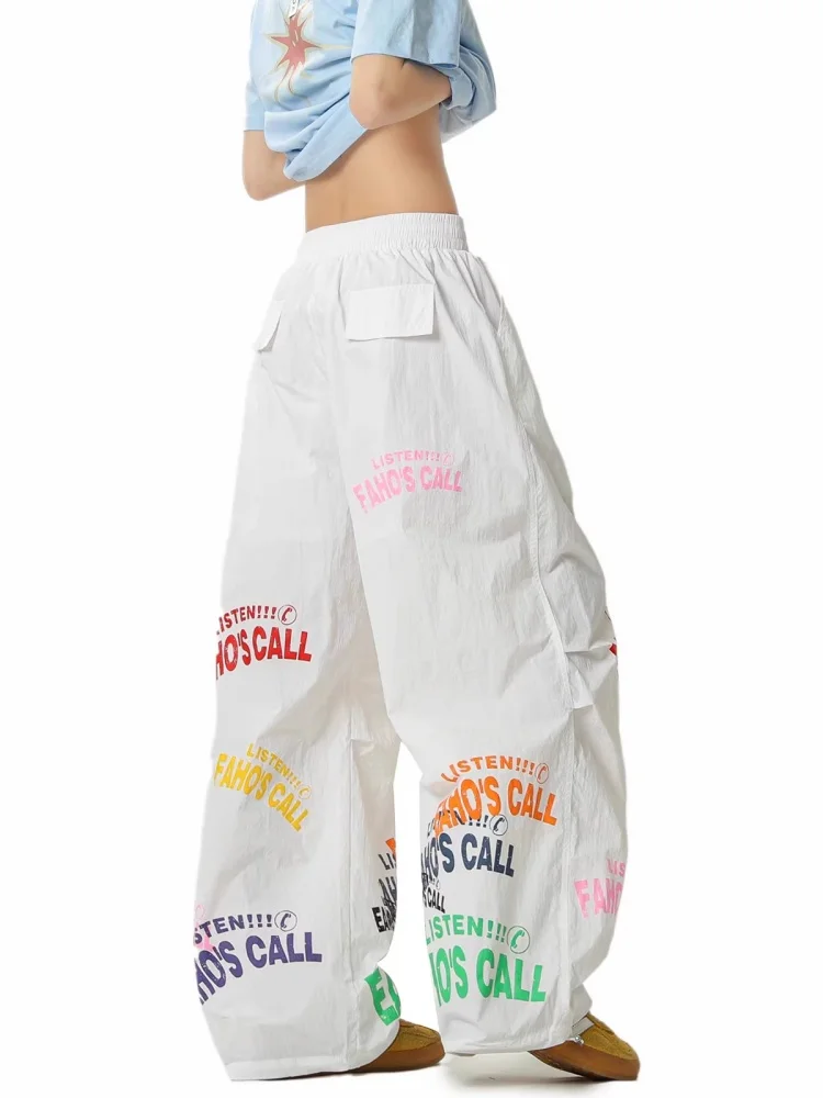 Y2K 브랜드 귀여운 레터 프린트 배기 팬츠 힙합 커플 풀 기장 밴딩 루즈 스트레이트 와이드 레그 팬츠 캐주얼