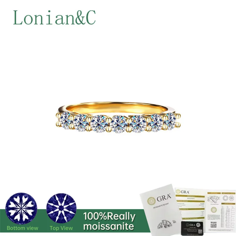 Lonian & C خاتم مويسانيتي كامل قابل للتكديس 3 مللي متر 0.7CT مطلي بالبلاتين 925 فضة سبعة نجوم صف خواتم مجوهرات أنيقة