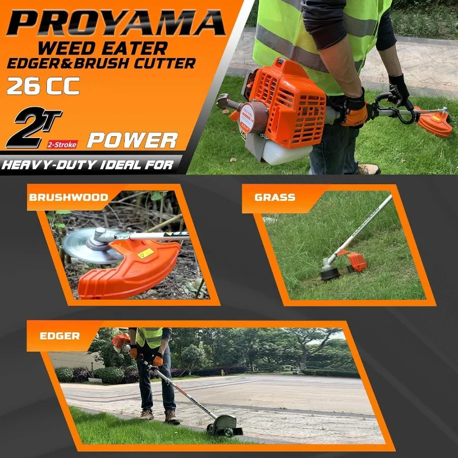 26cc Weed Eater/Wacker Gas Powered 2-Cycle Gas String Trimmer/Edger with 3 in 1 Brush Cutter Functionality 17-Inch Cutting Path