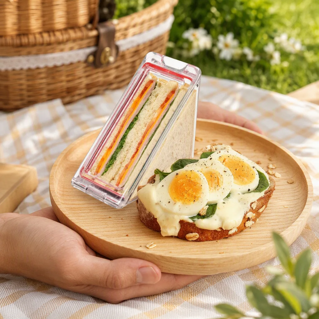 Triangle Sandwich Container Portable Sandwich Container Bento Storage Box, 2‑Pack