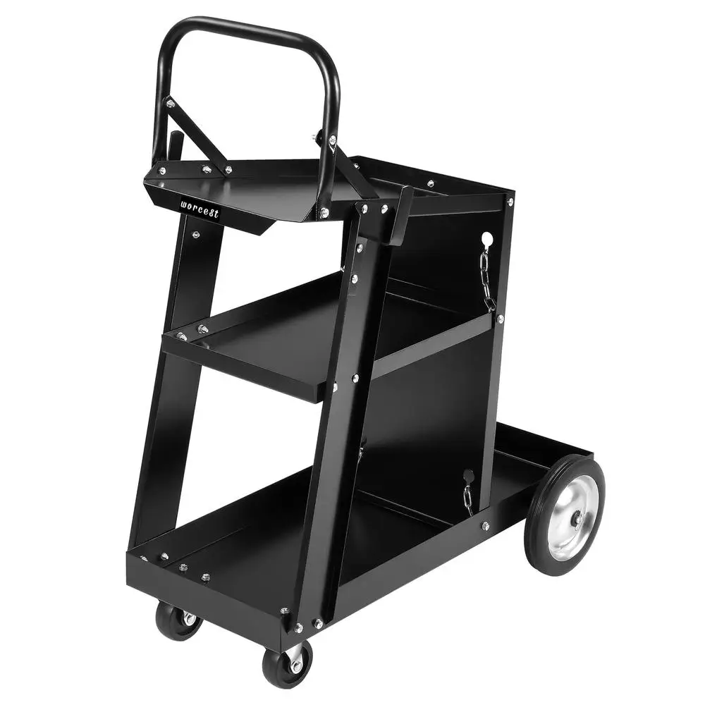 3-Tier Welding Cart Heavy Duty Rolling Welder Carts Cable Hook Tank Storage Safety Chain Tig Mig Welder Plasma Cutter Transport