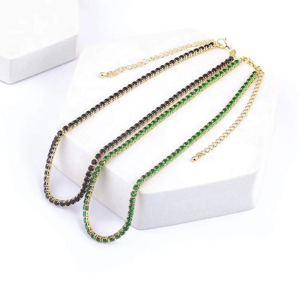 Nidin Fashion Luxury Tennis Chain Women Adjustable Link Necklace Crystal Zircon 7 Colors Choker Gothic Jewelry Gift Gold Plated
