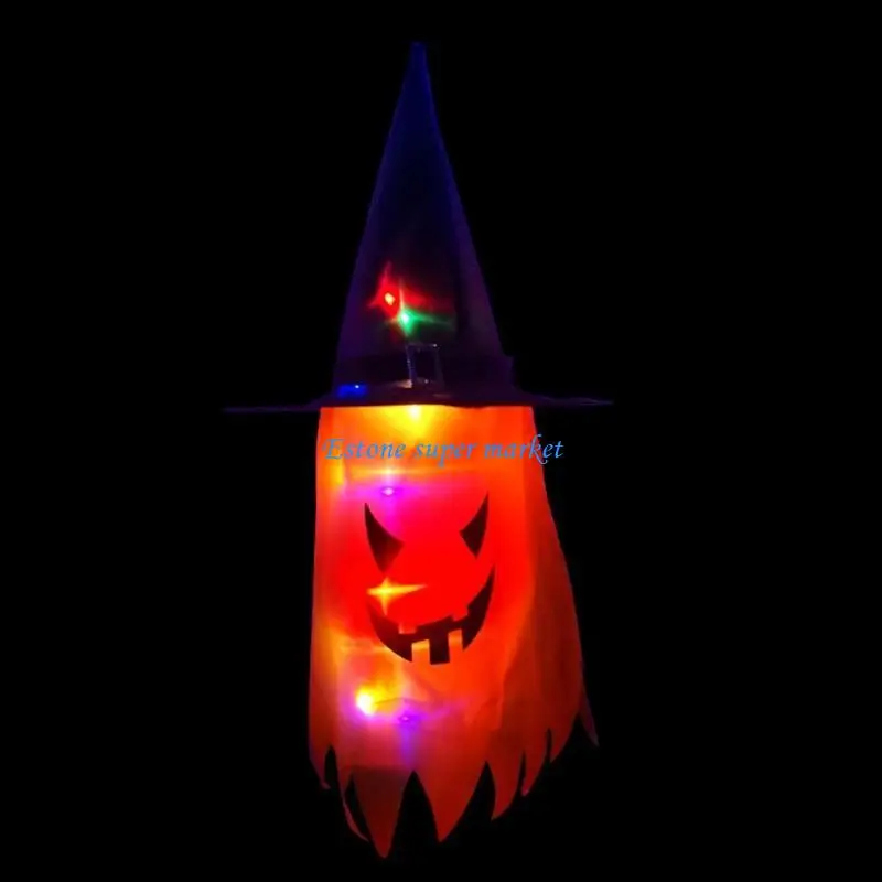 090B Halloween Hat Hanging Decorations Witch Hat Shapes Decor Glowing Hat Colored Lights Halloween Hanging Decor