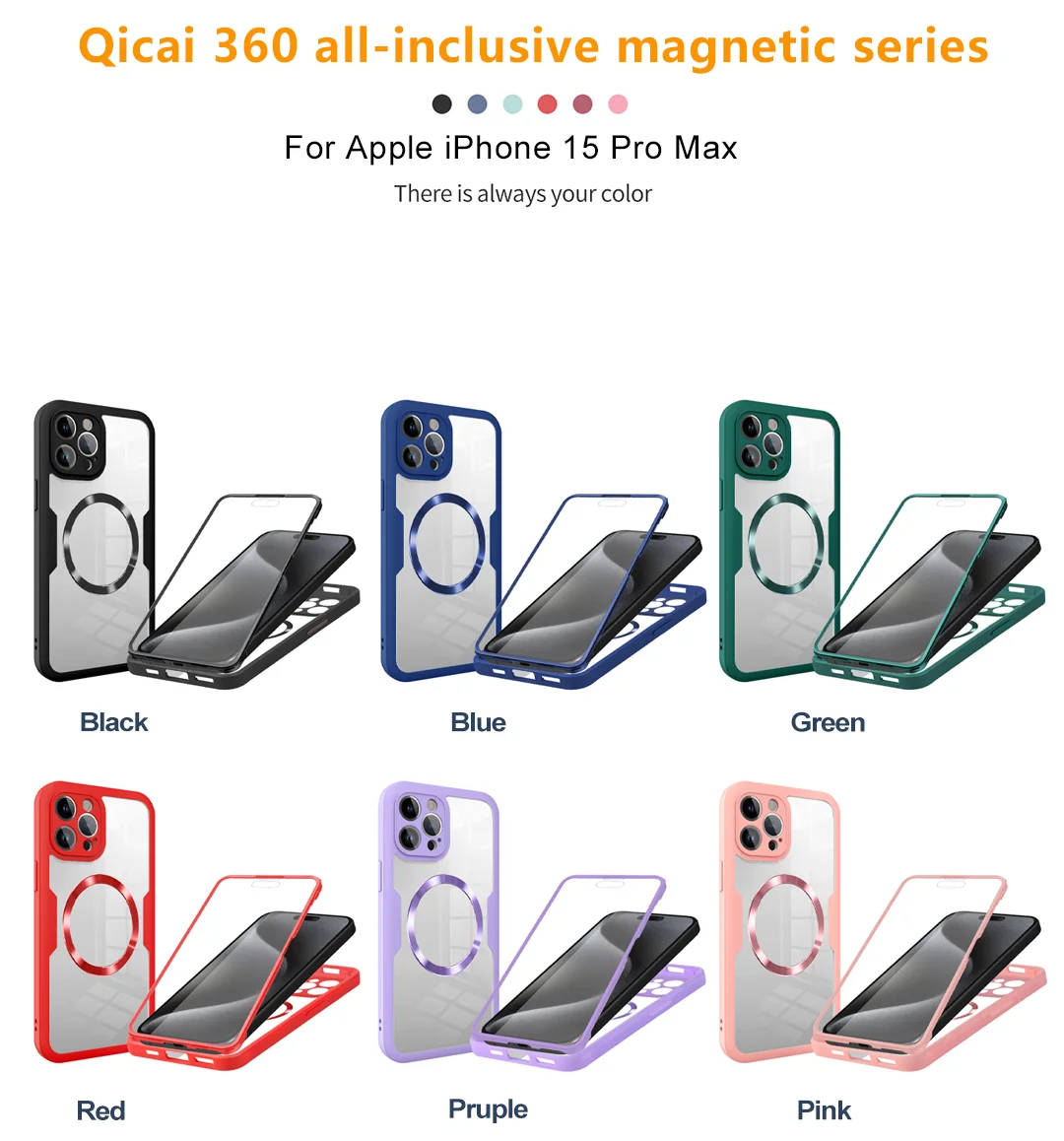 360 doppelseitige, vollständig schützende magnetische Handyhülle für iPhone 15 14 12 13 11 Pro Max 16 Plus mit Displayschutzfolie, klare Abdeckung – Detail 8