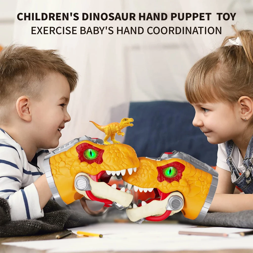 Marionetas de mano de dinosaurio para niños y niñas, juguetes interactivos de dinosaurios con sonido rugiente y luz, cabeza de dinosaurio, favores de fiesta, nuevo