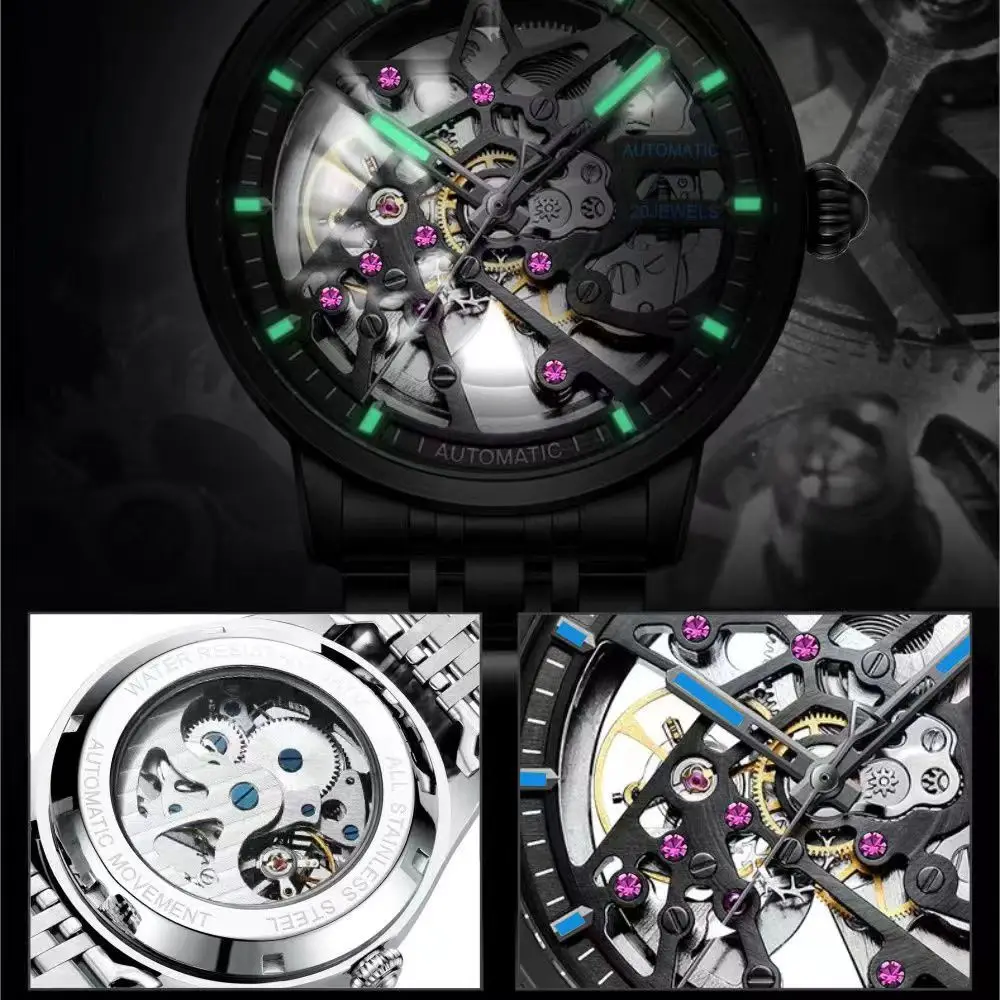 New men\'s hollowed out high-end fully automatic trend steel mechanical watch