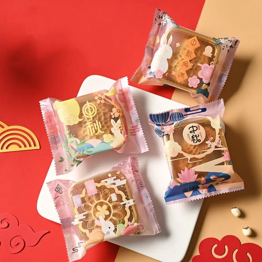100pcs Plastic Mooncake Packaging Bag Clear Moon Rabbit Pattern Handmade Biscuit Packaging Bag Frosted Moisture-proof