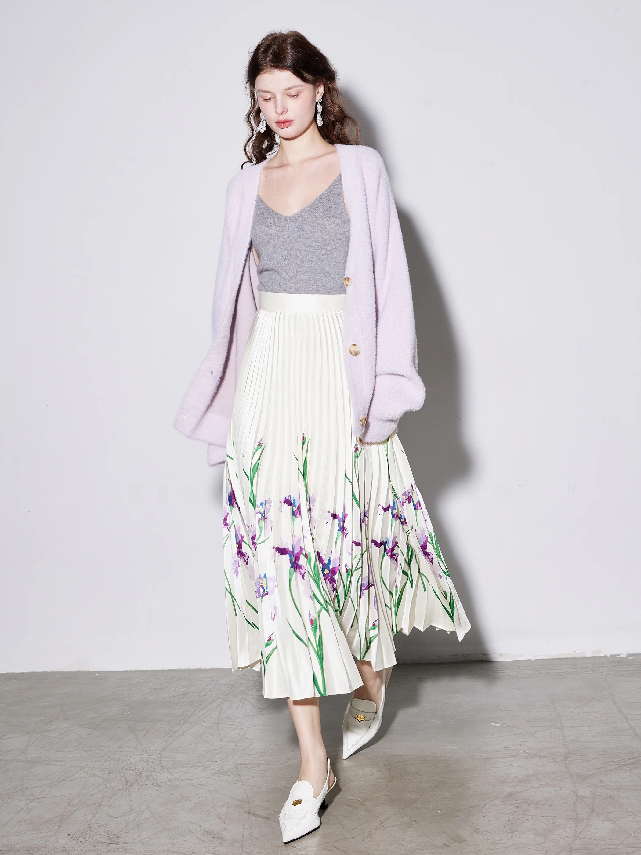 

Finocci Thiened Satin Print Original Positioning f Skirt with Large Hem A-Line Skirt for Women Casual Wear