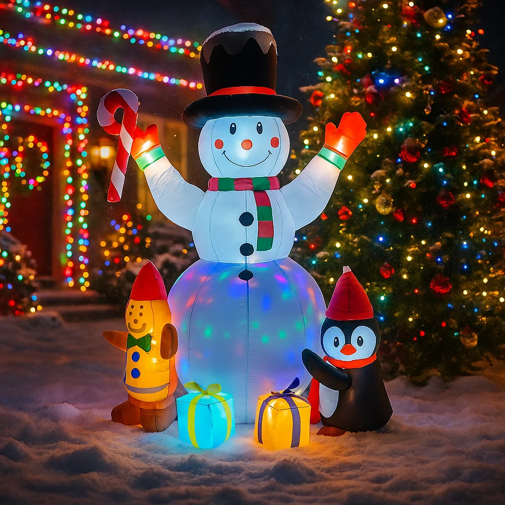 6FT زينة عيد الميلاد نفخ ثلج البطريق الزنجبيل رجل علب الهدايا اللعب ساحة المنزل الحلي مع LED ديكور المسيح #2