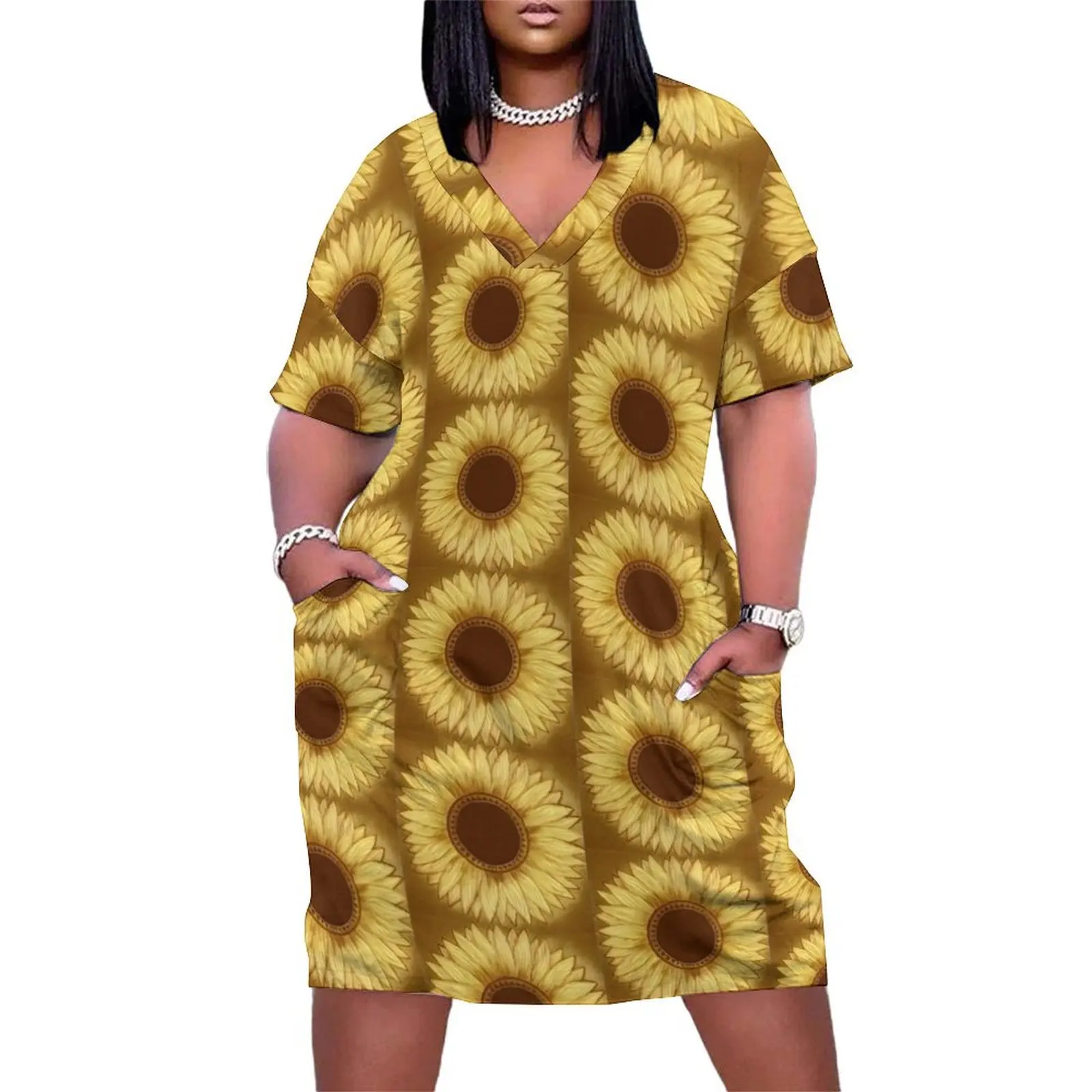 

Sunflowers light brown Loose Pocket Dress women's summer dresses 2025 summer dress women 2025