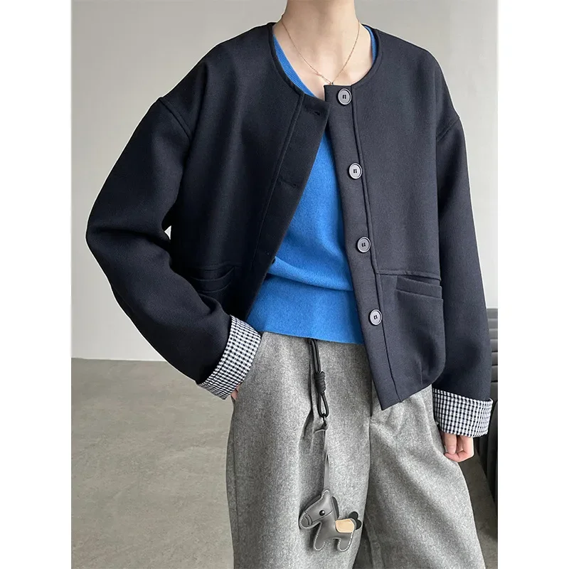 

Однобортная куртка большого размера в корейском стиле с круглым вырезом для женщин, осенне-зимняя новая высококачественная куртка-топ