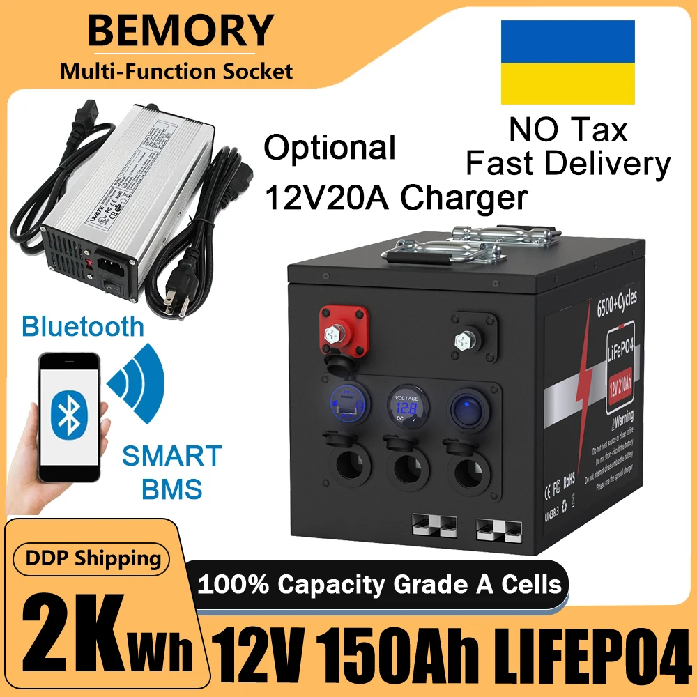 12V 5KW 100Ah 150Ah 200Ah LiFePO4 Battery Pack BMS Lithium Iron Phosphate Battery for RV Home Energy Storage UA No Tax