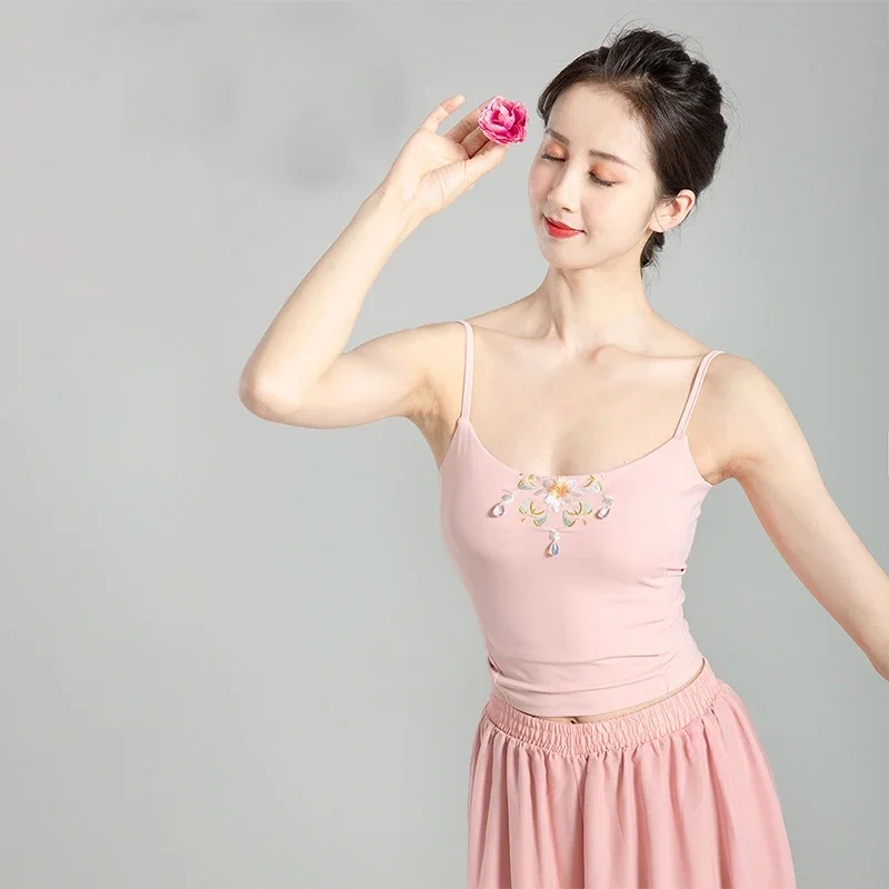 Chinese Antique Embroidery Camisole Vest Women Ballet Tops Classical Dance Camisoles Hanfu Dance Underwear Lining Tops
